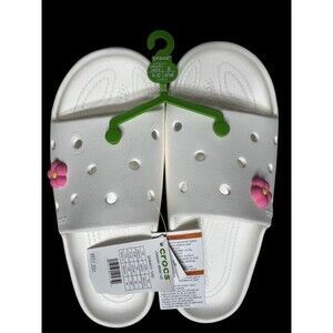 crocs white slide sandals women 8 men 7 unisex leisure brand new tags floral